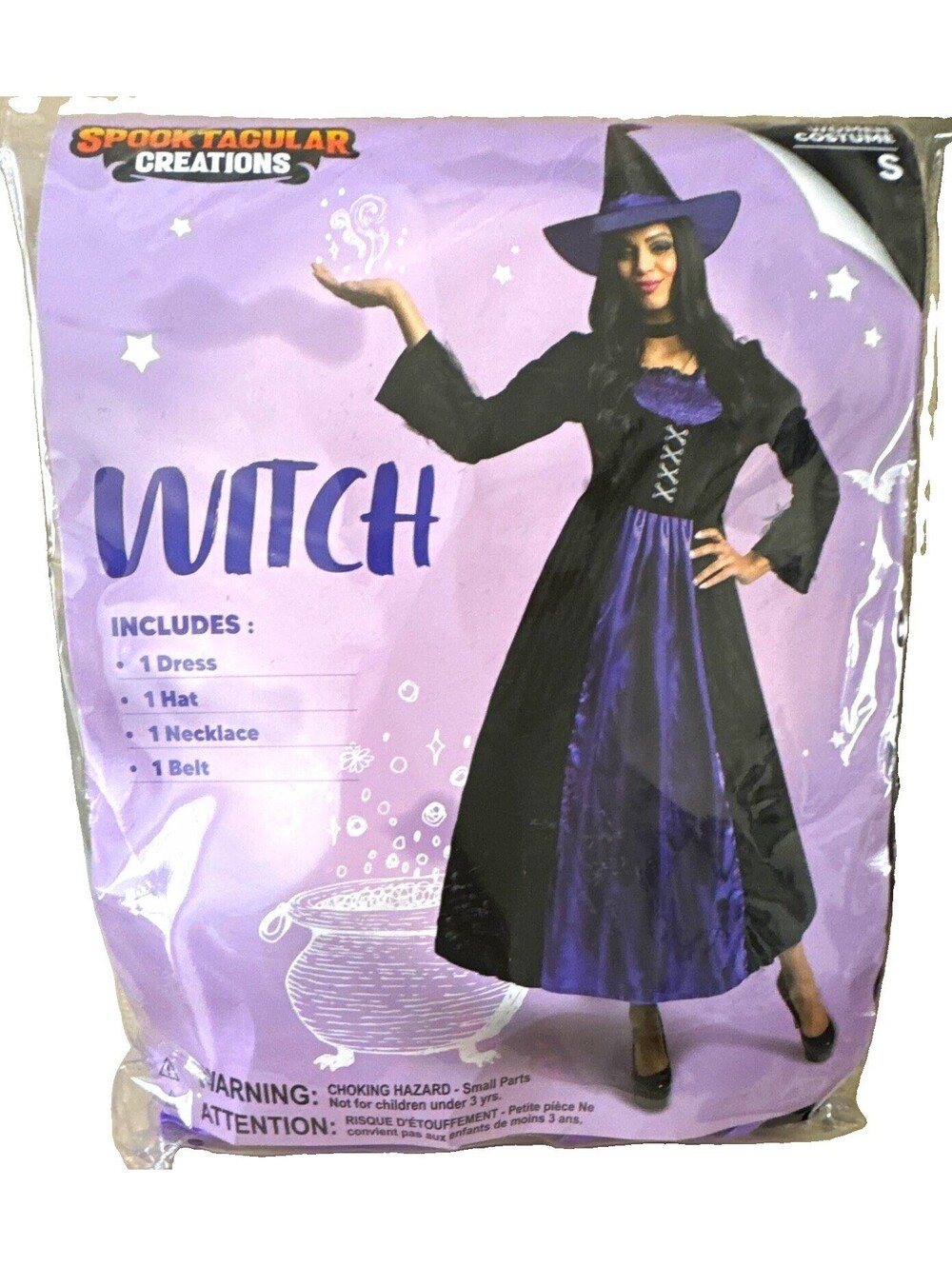 Spooktacular Creations Witch Costume Set Dress Hat Necklace Belt S Black Purple